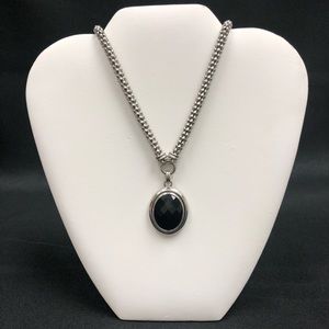 Napier silver tone black stone necklace